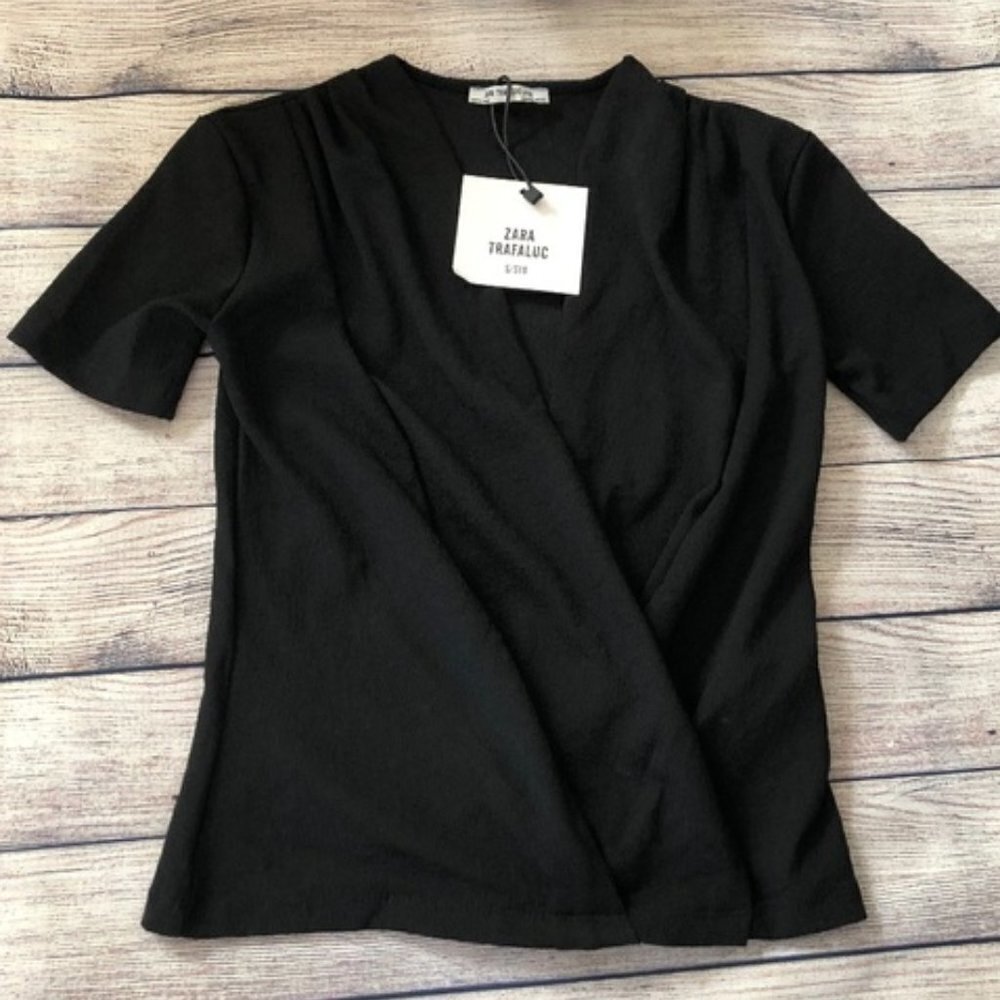 NWT Zara Trafaluc Black Wrap Blouse Size S